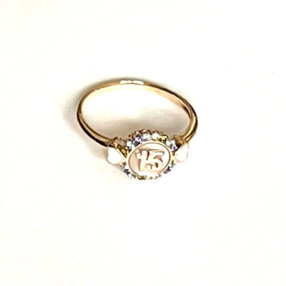 14k Two Tone solid Gold Girl Heart Sweet 15 Years Birthday Stone Ring Band |